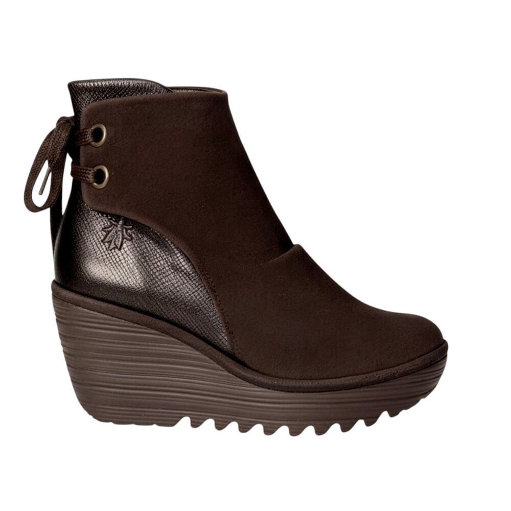 FLY LONDON Yama Brown Suede Wedge Boot Size 39